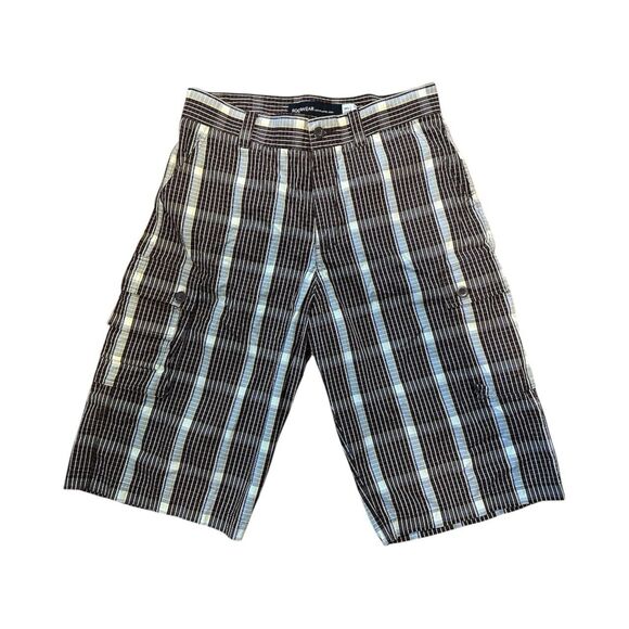 VTG Rocawear Extra Long Plaid Baggy Cargo Shorts Men’s Size 34 Brown 90s Y2K - Picture 1 of 6
